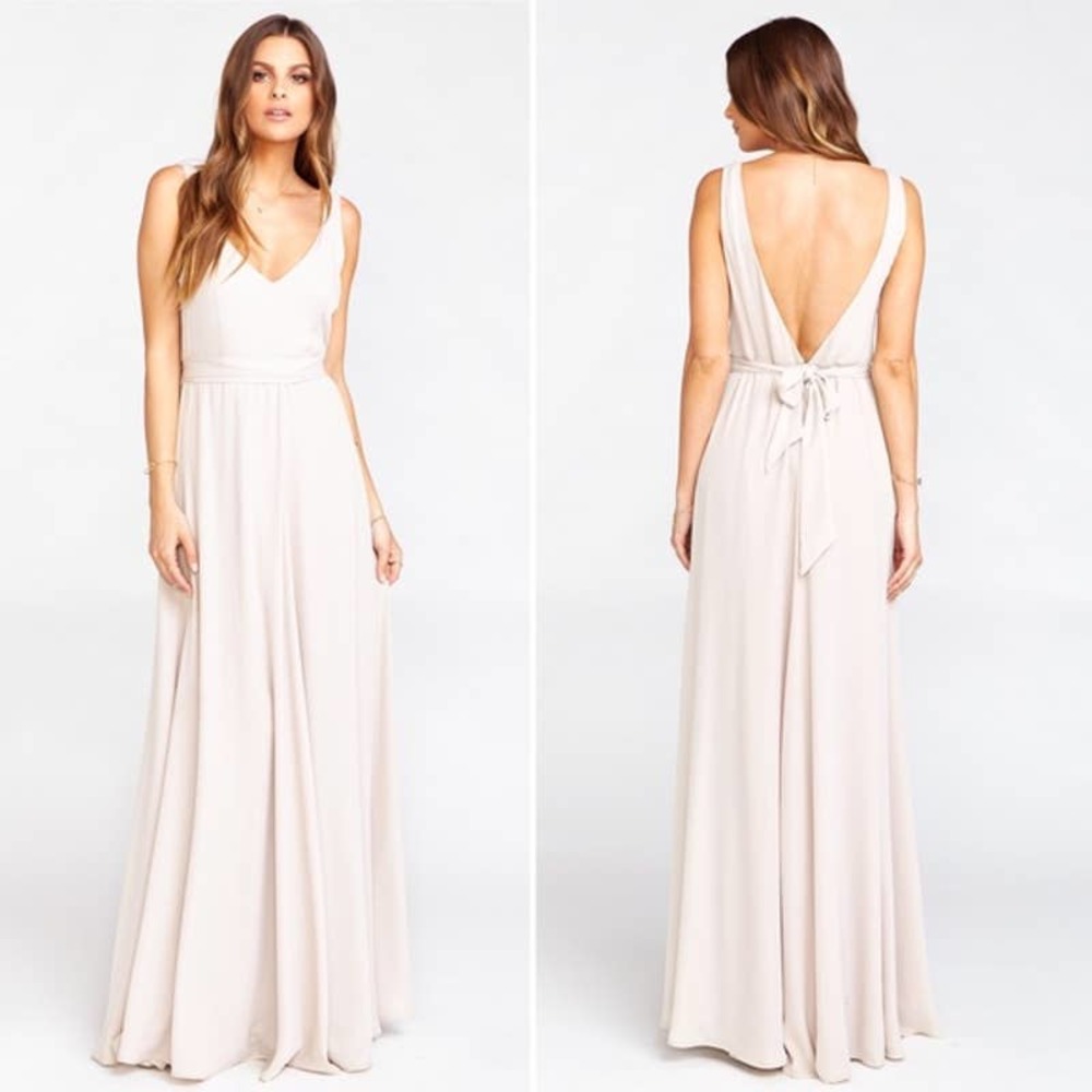 Show Me Your Mumu Beige Jenn V Neck Formal Long Dress